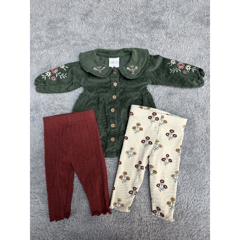 Little Co. by Lauren Conrad Baby Outfit Size 3M Green Corduroy‎ Top with 2 Pants